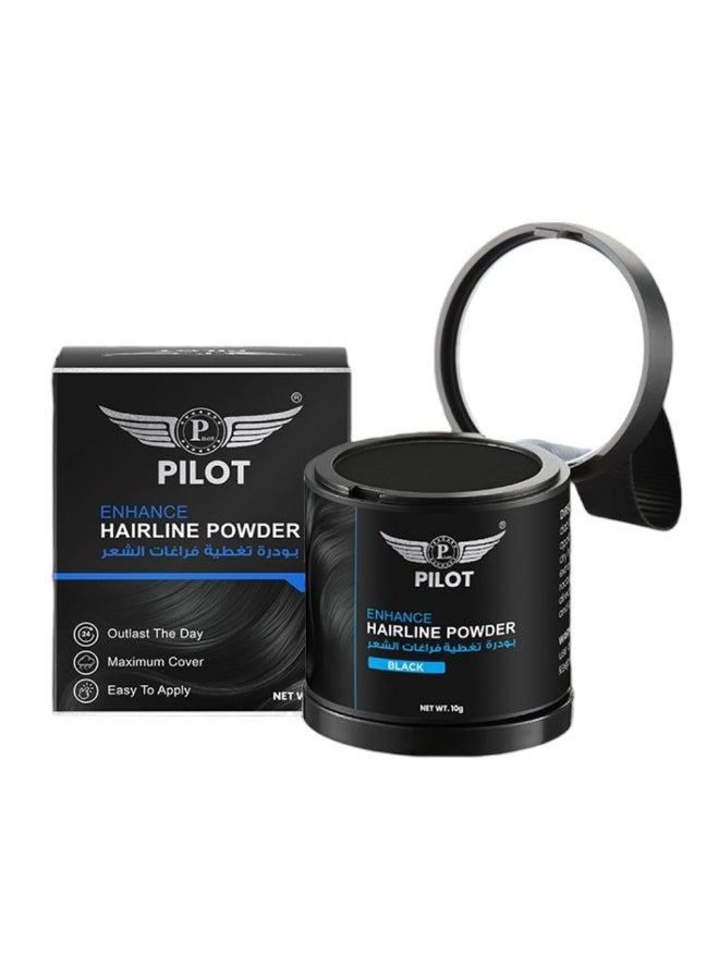Pilot Hairline Powder 10g Black Hairline Root Touch Up Gray Coverage Waterproof Sweatproof 24H With Mirror Puff Applicator - Image 1
