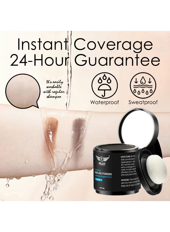 Pilot Hairline Powder 10g Black Hairline Root Touch Up Gray Coverage Waterproof Sweatproof 24H With Mirror Puff Applicator - Image 3