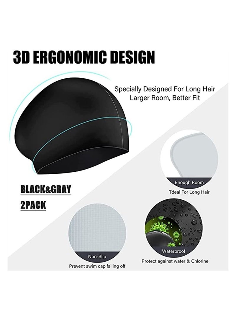 2Pcs Silicone Swim Cap, Waterproof Swimming Caps with Good Sealing, Durable Silicone Swimming Hats with Internal Non-slip Texture Design for Adult Men Women Long Hair, Keep Your Hair Dry - Image 4
