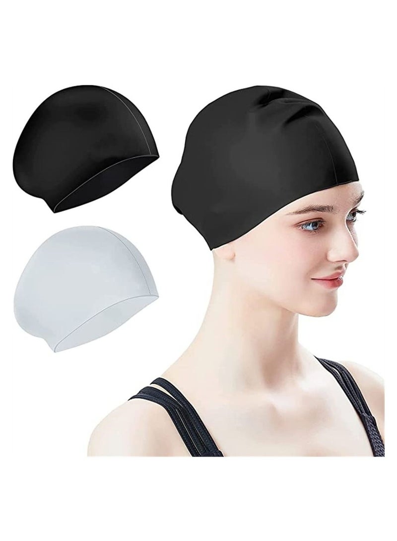 2Pcs Silicone Swim Cap, Waterproof Swimming Caps with Good Sealing, Durable Silicone Swimming Hats with Internal Non-slip Texture Design for Adult Men Women Long Hair, Keep Your Hair Dry - Image 1