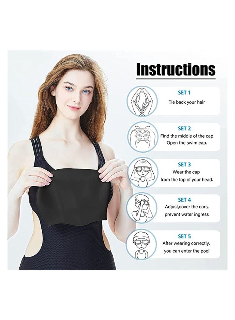 2Pcs Silicone Swim Cap, Waterproof Swimming Caps with Good Sealing, Durable Silicone Swimming Hats with Internal Non-slip Texture Design for Adult Men Women Long Hair, Keep Your Hair Dry - Image 2