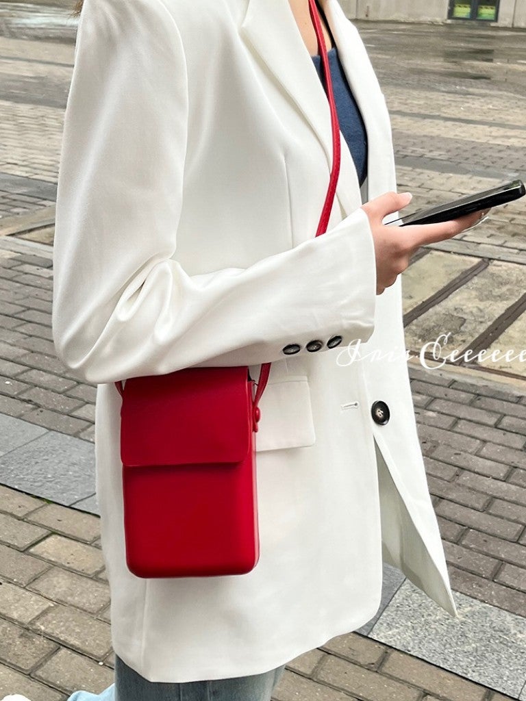 Mobile Phone Bag Women'S Cross-Body Korean Style Retro Small Square Bag Can Hold Mobile Phone Vertical Shoulder Cross-Body Pure Color Coin Purse - Image 2