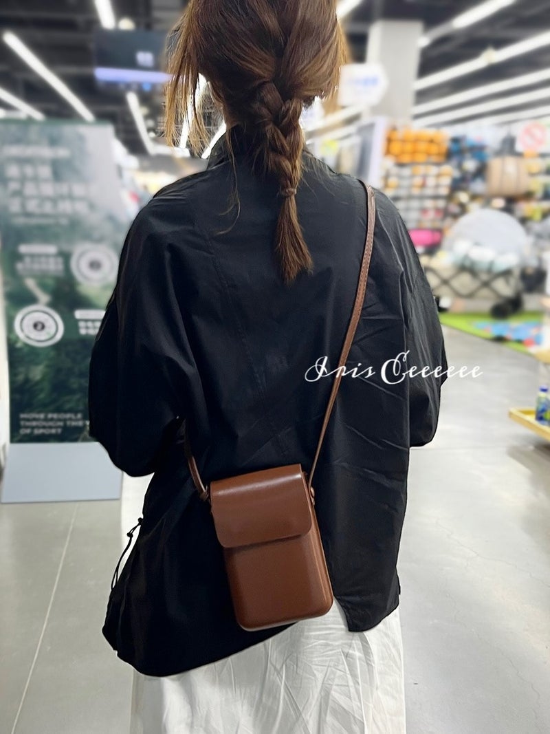 Mobile Phone Bag Women'S Cross-Body Korean Style Retro Small Square Bag Can Hold Mobile Phone Vertical Shoulder Cross-Body Pure Color Coin Purse - Image 5