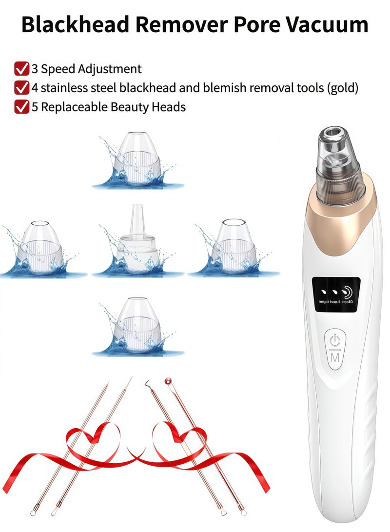 Blackhead Remover Pore Vacuum Kit -Blackhead Extractor Tool with 3 Adjustable Suction Levels, 5 Probes, USB Rechargeable, Suitable for Women and Men (with 4 golden acne needles) - Image 1