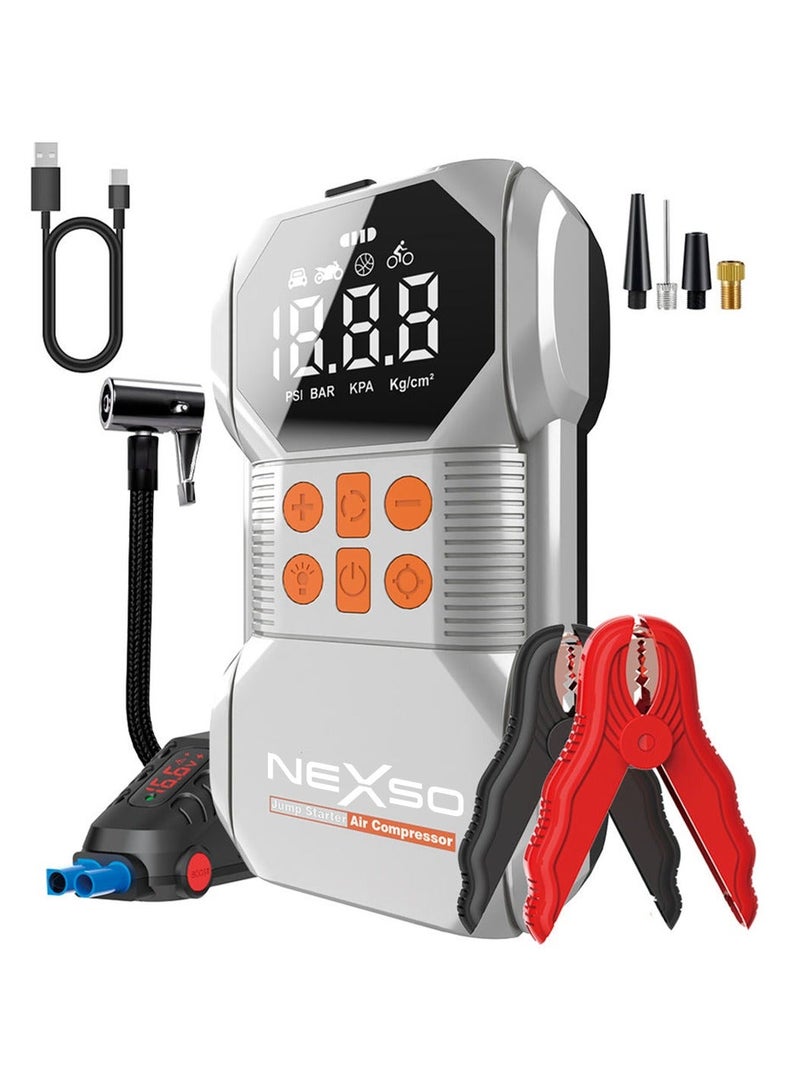 Nexso Portable Car Jump Starter with 18000mAh Wireless Charging, 1500A Peak Battery Booster Pack, USB-C Fast Charging Power Bank, LED Emergency Flashlight for 12V Cars, Tyre Inflator for Car - Image 1