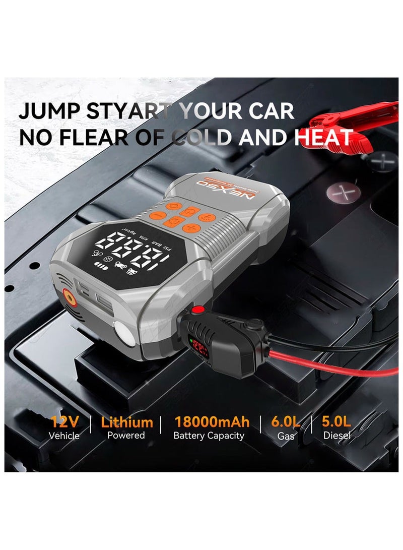 Nexso Portable Car Jump Starter with 18000mAh Wireless Charging, 1500A Peak Battery Booster Pack, USB-C Fast Charging Power Bank, LED Emergency Flashlight for 12V Cars, Tyre Inflator for Car - Image 2