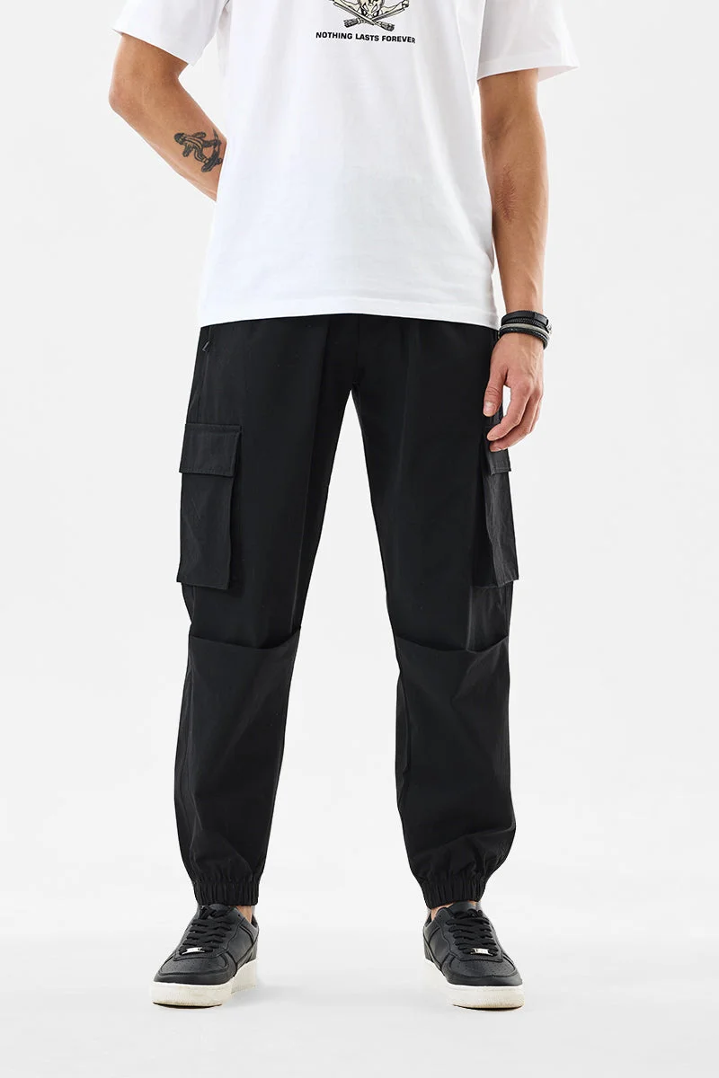SNITCH Relaxed Fit Stretch Black Cargo Joggers