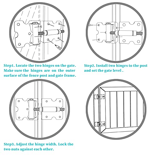 Bordersmover Self-Closing Gate Hinges, Heavy Duty for Vinyl/Wood/Metal Fence, Pack of 2, with Self-Tapping Screws and Adjuster Tool - Image 5