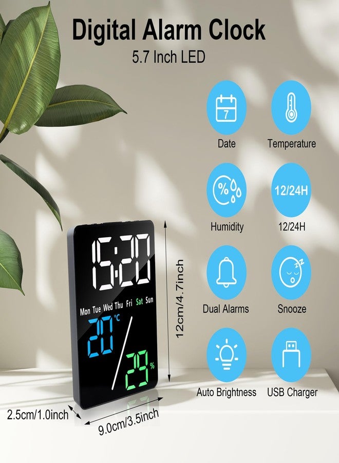 ساعة منبه رقمية LED من لافوكس، مقاس 5.7 بوصة، مناسبة للسرير أو المكتب، مزودة بمنبه مزدوج، وعرض التاريخ واليوم ودرجة الحرارة، وتوقيت صيفي، وشحن USB، وخاصية الغفوة لكبار السن، مثالية لغرف النوم والمعيشة والمكاتب. - Image 2
