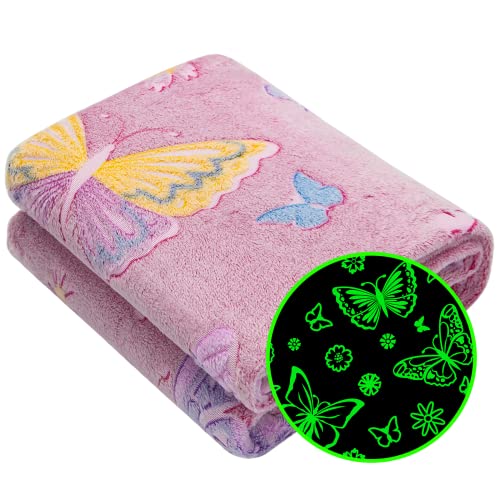 Glow in The Dark Blanket Butterfly Gifts for Kids Girls Fuzzy Cozy Warm Soft Throw Blanket for Couch Bed Sofa Girl Toys Butterfly Blankets for Teens Grandkids Unique Birthday Gifts 5060