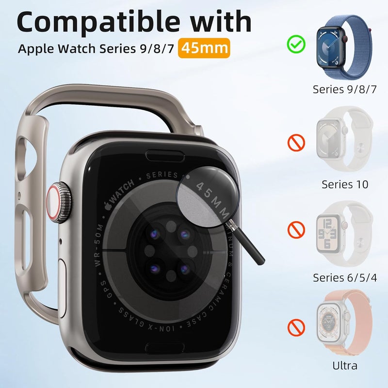 2 Pack [NO Screen Protector] Bumper Case for Apple Watch Series 9/8/7 45mm, Slim Thin Shockproof Bumper Cover, Hard PC Protective Frame All-Around Edge for iWatch 45mm Accessories, Starlight - Image 5