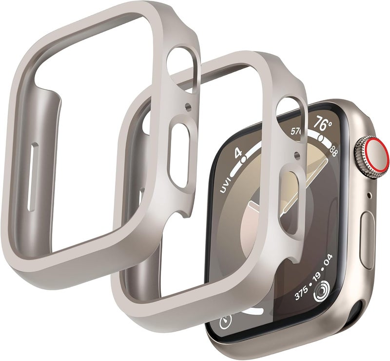 2 Pack [NO Screen Protector] Bumper Case for Apple Watch Series 9/8/7 45mm, Slim Thin Shockproof Bumper Cover, Hard PC Protective Frame All-Around Edge for iWatch 45mm Accessories, Starlight - Image 1