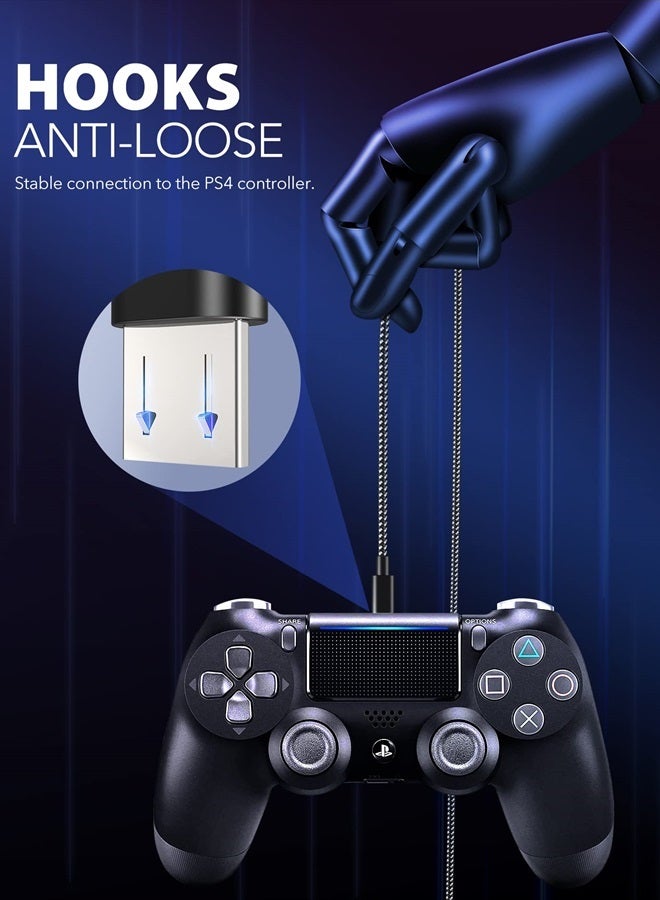 6amLifestyle شاحن وحدة تحكم PS4 وكابل شحن بطول 10 أقدام - عبوة 2 - نايلون مضفر طويل جداً - كابل بيانات عالي السرعة Micro USB 2.0 متوافق مع بلاي ستيشن 4، PS4 سليم/برو، وحدة تحكم Xbox One S/X - Image 5