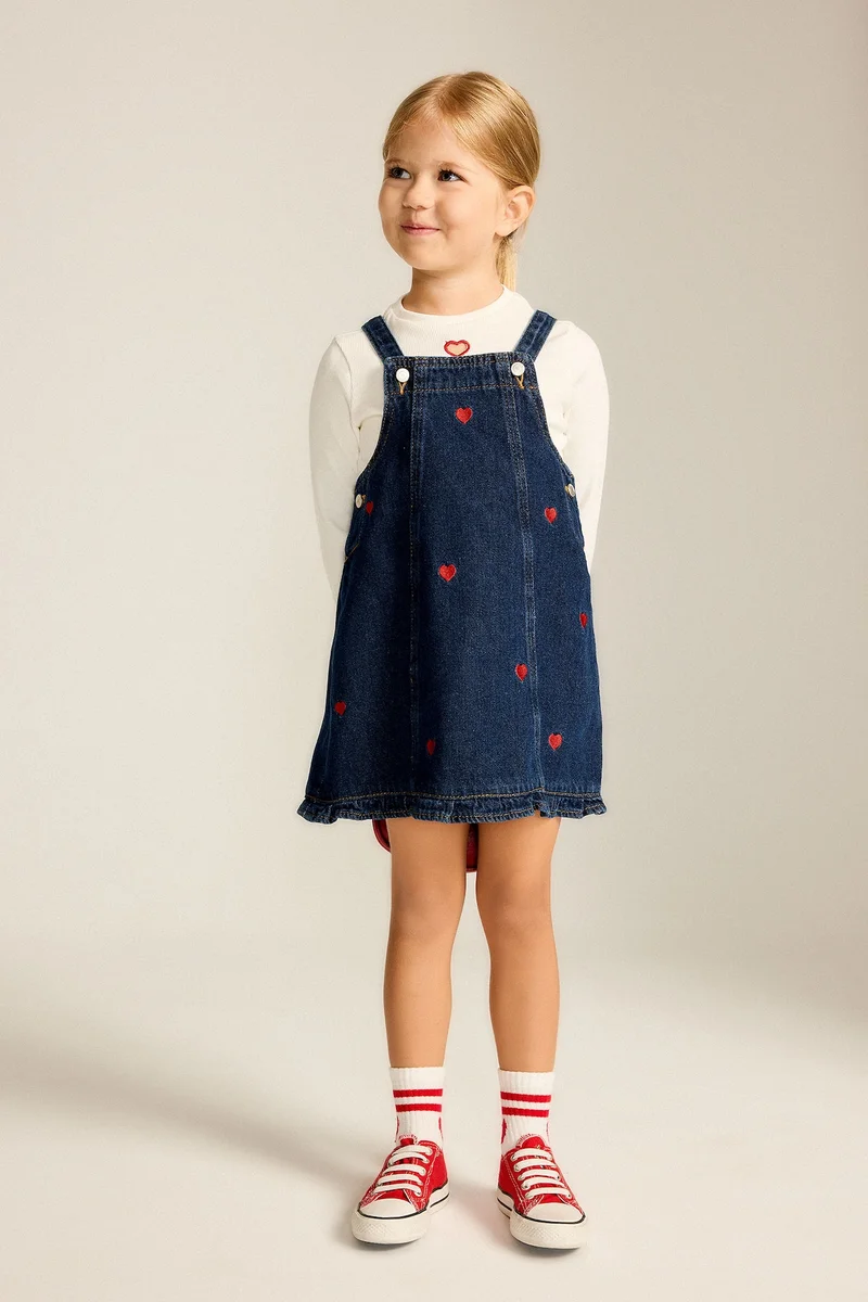 ديفاكتو Baby Girl 100% Cotton Embroidered Denim Dress