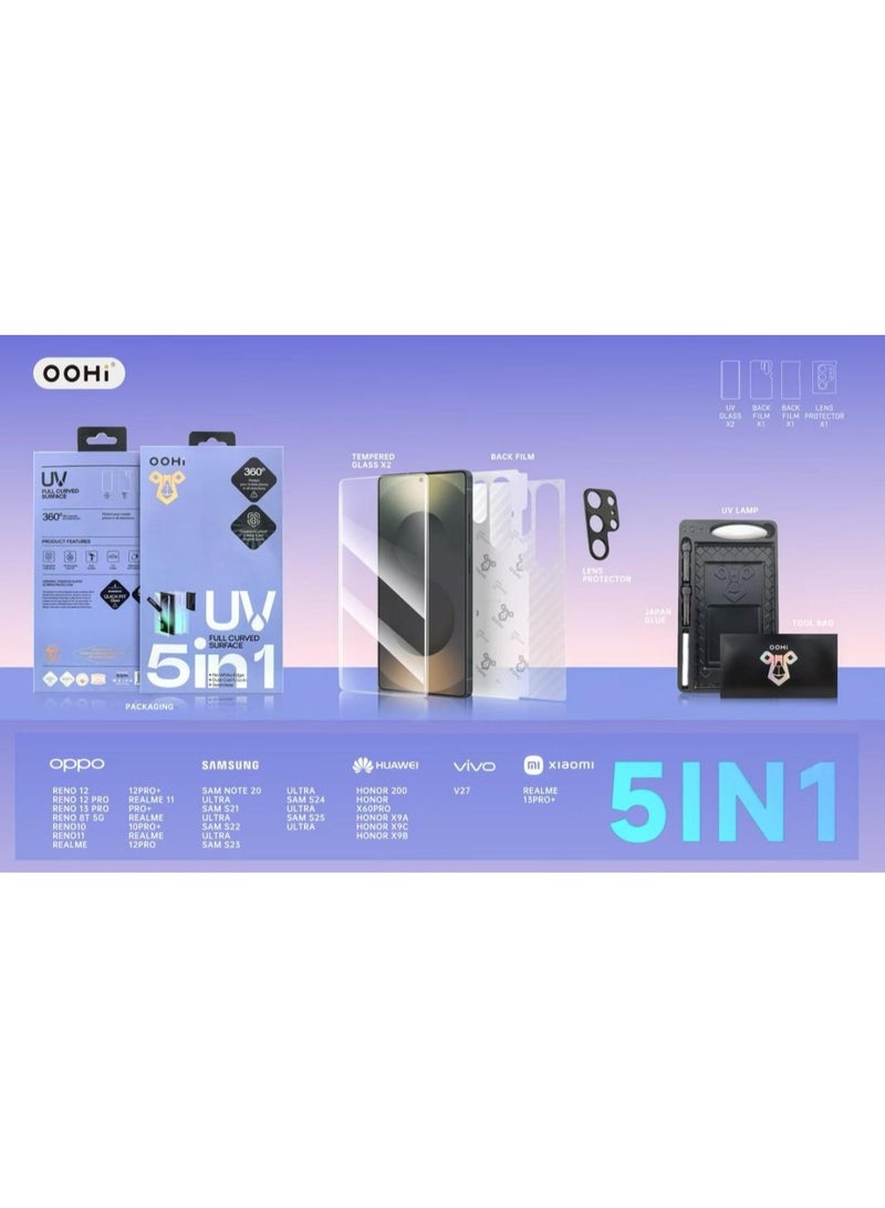Clear UV Filter Screen Protector, 3D Curved Edge Tempered Glass, 5-in-1 Installation Kit, 2 Screen Protectors, 2 Back Screen Protectors, and 1 Camera Screen Protector (Realme 11 Pro Plus)  - Image 1