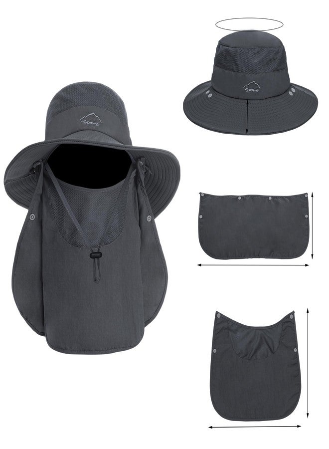 Vikodah Sun Hat for Women Men Wide Brim with Removeable Neck Face Flap UPF50+ Fishing Bucket Hats Dark Grey - Image 4