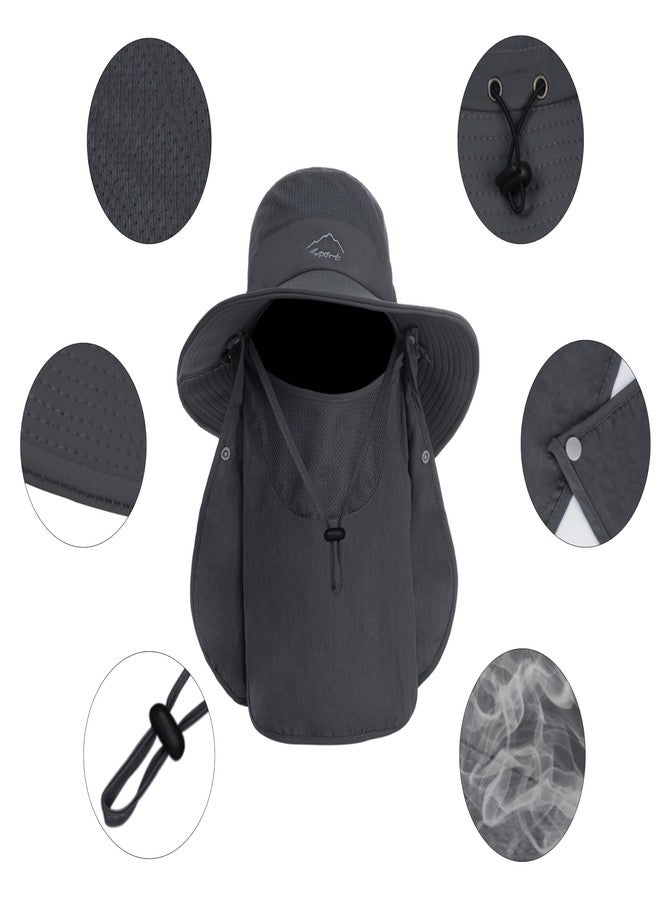 Vikodah Sun Hat for Women Men Wide Brim with Removeable Neck Face Flap UPF50+ Fishing Bucket Hats Dark Grey - Image 3