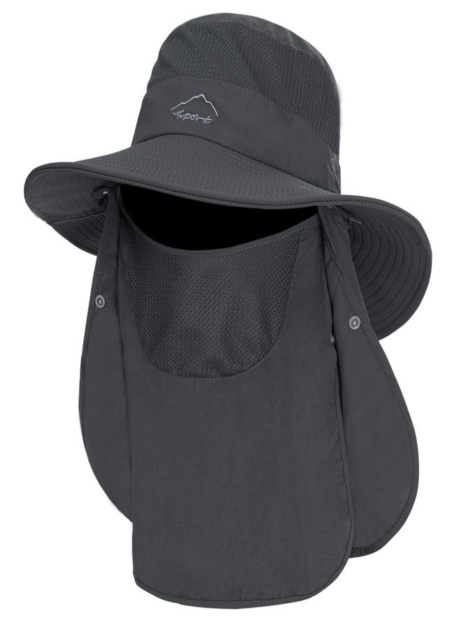 Vikodah Sun Hat for Women Men Wide Brim with Removeable Neck Face Flap UPF50+ Fishing Bucket Hats Dark Grey - Image 1