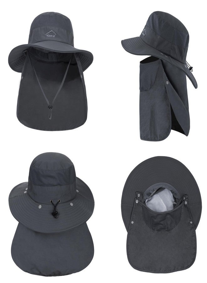 Vikodah Sun Hat for Women Men Wide Brim with Removeable Neck Face Flap UPF50+ Fishing Bucket Hats Dark Grey - Image 2