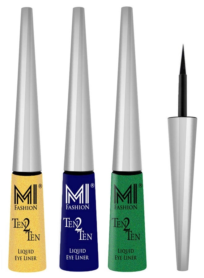 MI Fashion Colored Liquid Eyeliners Combo of 3 Pcs Water Resistant Cruelty Free High Shine Long Stay - Golden Shimmer, Navy Blue, Green Shimmer - Image 1