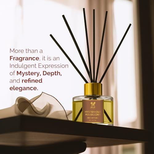 IRIS Aroma Reed Diffuser – 100ml | Elegant Home Fragrance with 6 Fiber Reeds, Glass Round Bottle with Gold Cap | Aroma Diffuser for Cozy Decor & Gifting (Mysterious Mahagony) - Image 3
