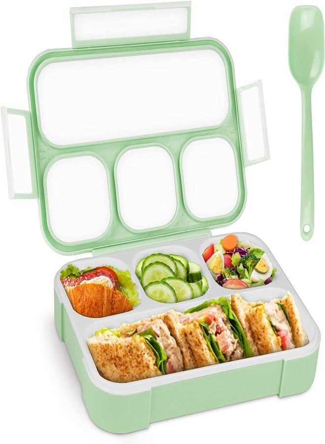 SOLEGLOW 4-Compartment Leak-Proof Lunch Box with Spoon & Fork, BPA-Free, Reusable, Freezer Safe, Perfect for Kids & Adults, School, Office, and On-The-Go (Light Green) - Image 1