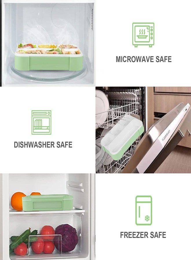 SOLEGLOW 4-Compartment Leak-Proof Lunch Box with Spoon & Fork, BPA-Free, Reusable, Freezer Safe, Perfect for Kids & Adults, School, Office, and On-The-Go (Light Green) - Image 5