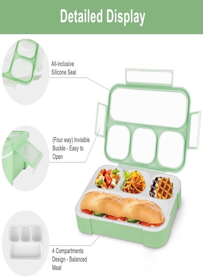 SOLEGLOW 4-Compartment Leak-Proof Lunch Box with Spoon & Fork, BPA-Free, Reusable, Freezer Safe, Perfect for Kids & Adults, School, Office, and On-The-Go (Light Green) - Image 3