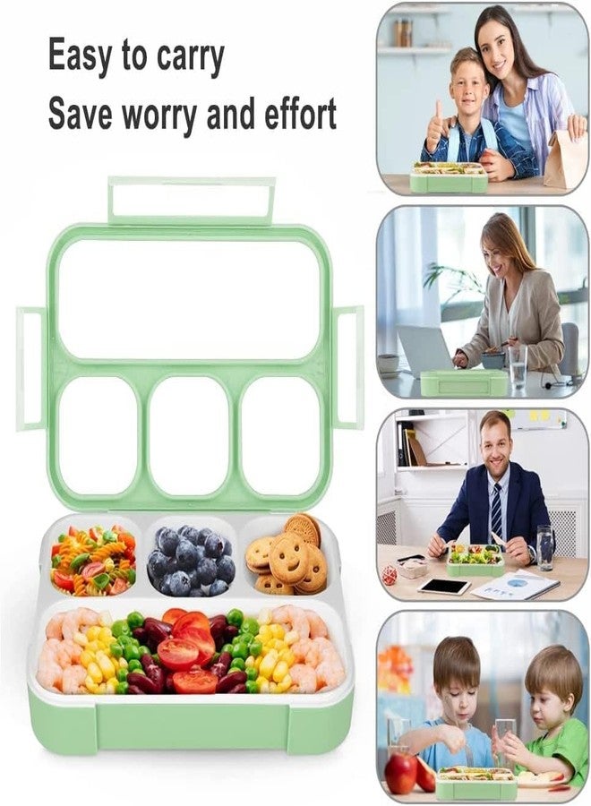 SOLEGLOW 4-Compartment Leak-Proof Lunch Box with Spoon & Fork, BPA-Free, Reusable, Freezer Safe, Perfect for Kids & Adults, School, Office, and On-The-Go (Light Green) - Image 4