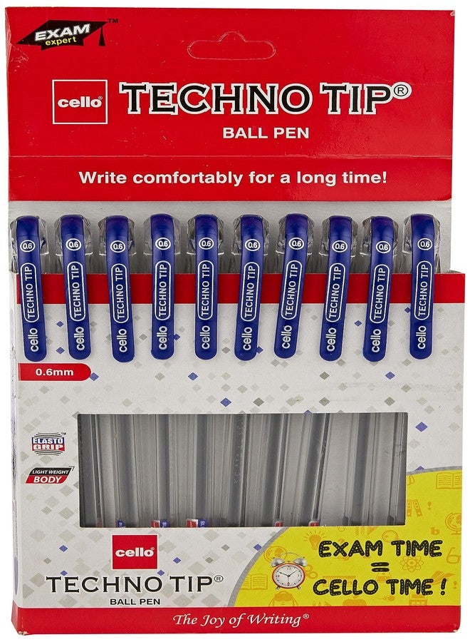 Cello 1 X 10 Cello Technotip PEN Top Ball Point 0.6 mm Smooth Writing Blue Brand Ad By Indian Cricketer Mahindera Singh Dhoni Lot of 10 Pens - Image 2