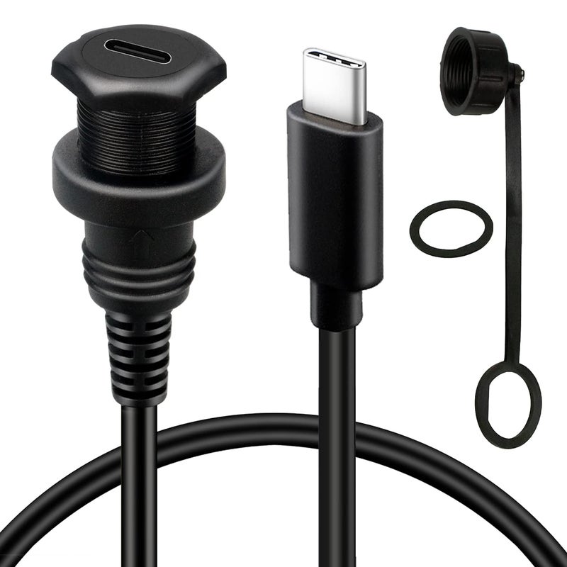 كابل USB C 3.1 من النوع C الصغير بفتحة دائرية 5/8 بوصة، نوع التركيب المتساطح للسيارة، كابل تمديد ذكر إلى أنثى للوحة التركيب، مناسب للسيارة والشاحنة والقارب والدراجة النارية ولوحة القيادة، طول 3 أقدام - Image 1
