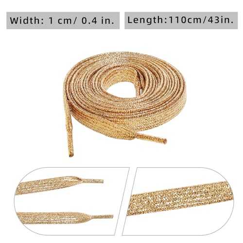 Marrywindix 2 Pairs Glitter Flat Shoelaces 43 Inch Shinny Metallic Shoe Laces for Sneakers Skate Boots Sport Shoes (Gold) - Image 2