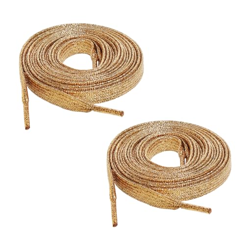 Marrywindix 2 Pairs Glitter Flat Shoelaces 43 Inch Shinny Metallic Shoe Laces for Sneakers Skate Boots Sport Shoes (Gold) - Image 1