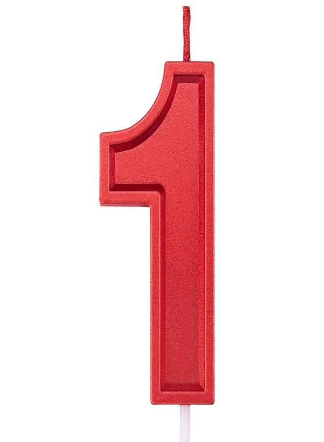 Willcan 2.75in Large Size Happy Birthday Metallic Red 1 Candles, Red Color Happy Birthday Cake Cupcake Toppers Decoration and Celebrating for Adults/Kids Party Baking (2.75in Metallic Red Number 1) - Image 1