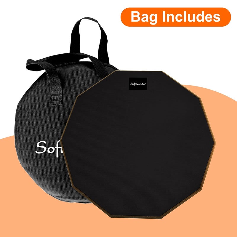 Softline Pro SP-DPPK-Kit 12" & 10 Corners Dumbed Drum Practice Pad Kit, Double Side with Stand & Bag (SP-DPPK-40-Kit- Black) - Image 2