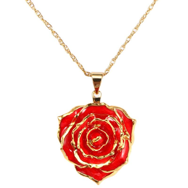 AliveRose Rose Pendant Necklaces Gifts for Women, 24K Gold Dipped Real Rose Dangle Necklace Jewelry - Ideal Gift for Her Wife Mom Anniversaries, Valentines, Birthday (Red) - Image 1