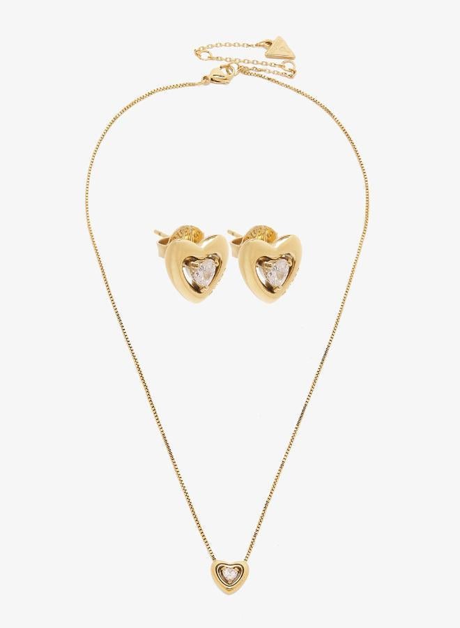 GUESS Crystal Heart Necklace And  Studs - Image 1