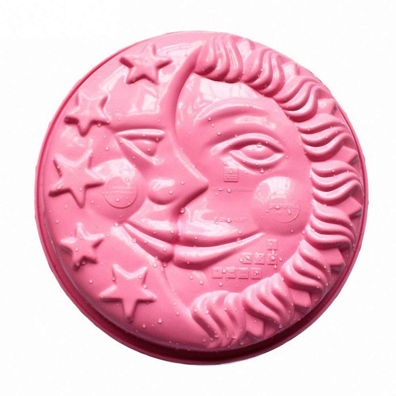 Sun Moon  Stars Silicone Cake Pan 9 Inch Round Shape with Sun  Moon Face Silicone Baking Mold Cheese Cake Pizza Pie Flan Tart Bread Bakeware Pastry Baking Mold Random Color
