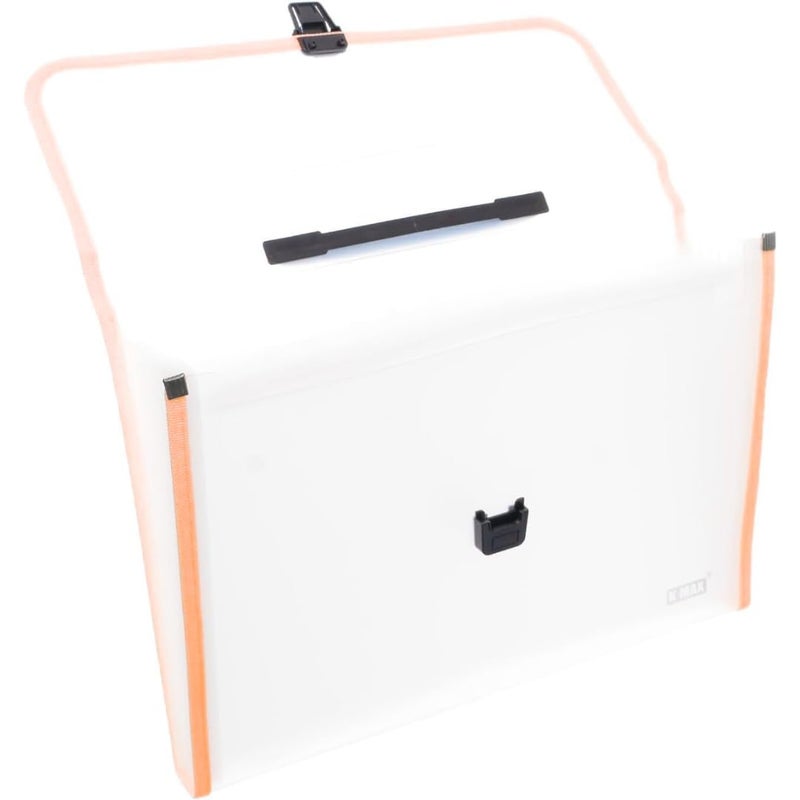 File Folder Expanding 13-Pocket A4 Accordion Organizer, Letter Size Document Wallets with Handle and Lock – Big Size Paper Filing Folder for School, Office, Home Stationery (Transparent Orange) - Image 2