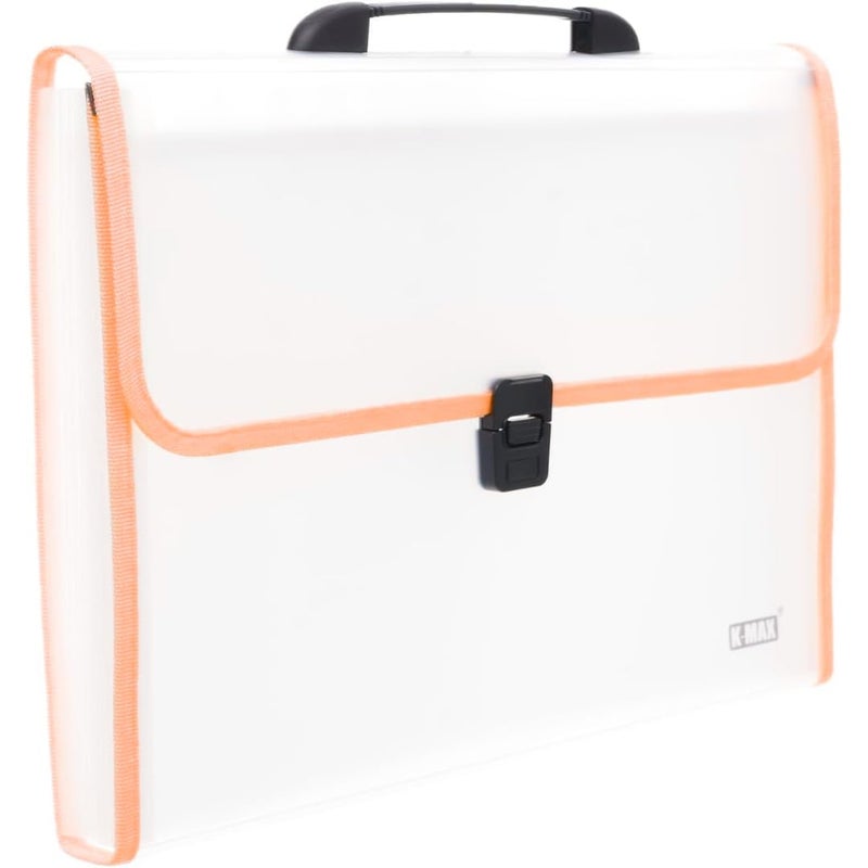 File Folder Expanding 13-Pocket A4 Accordion Organizer, Letter Size Document Wallets with Handle and Lock – Big Size Paper Filing Folder for School, Office, Home Stationery (Transparent Orange) - Image 3