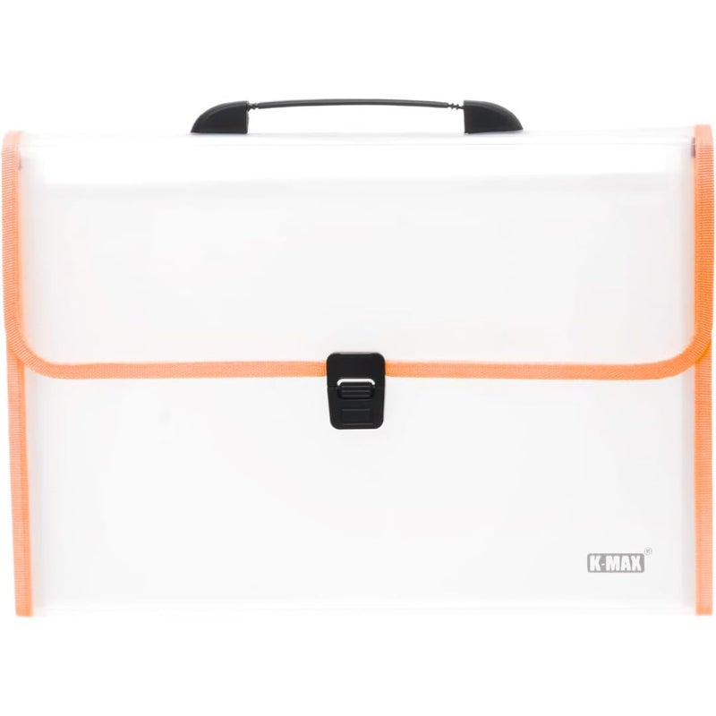 File Folder Expanding 13-Pocket A4 Accordion Organizer, Letter Size Document Wallets with Handle and Lock – Big Size Paper Filing Folder for School, Office, Home Stationery (Transparent Orange) - Image 1