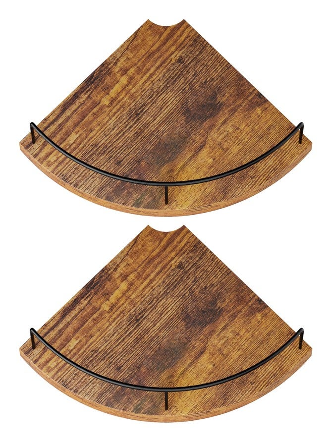 FNBAR Corner Floating Shelves, Rustic Brown Wood, Set of 2, Wall Mount Storage with Guardrail for Bathroom Kitchen Living Room - Image 1