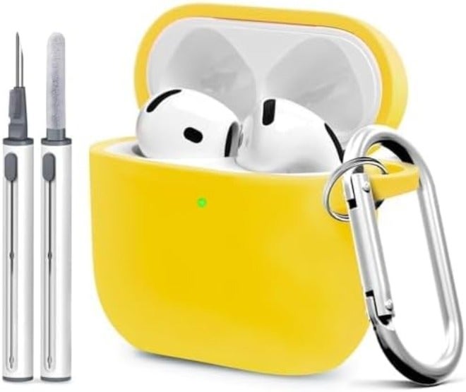 Woyinger Silicone Case Cover for AirPods 4th Gen, Soft Skin, Full Protection, Keychain, Cleaner Kit (Milk Tea) - Image 1