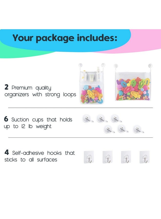 Comfylife 2 x Mesh Bath Toy Organizer + 8 Ultra Strong Hooks - The Perfect Bathtub Toy Holder & Bathroom or Shower Caddy - These Multi-use Net Bags Make Baby Bath Toy Storage Easy - For Kids & Toddlers - Image 5