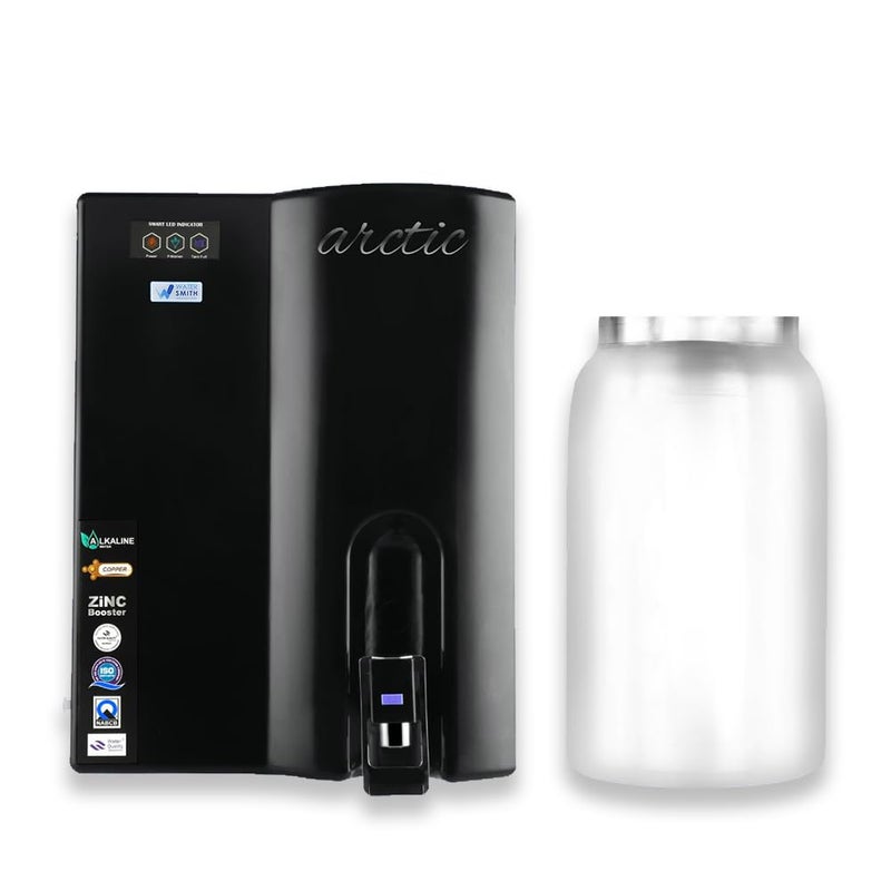 WATER SMITH Arctic SS Premium Water Purifier by Water Smith 65L Stainless Steel Tank12 Months Free FilterLED Indication 6 Stage PurificationFor BorewellTanker Municipal Water Black