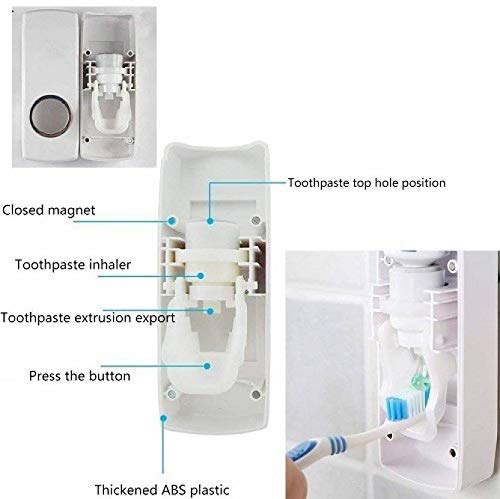 SEASPIRIT Plastic Automatic Hands Free Toothpaste Dispenser Wall Mounted Toothpaste Squeezer Dispenser with Detachable 5 Hole Toothbrush Holder Multicolor - Image 4