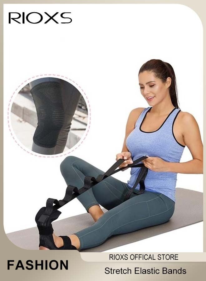 RIOXS Multi Loop Yoga Elastic Band Adjustable Plantar Stretching Band with Non Slip Exercise Knee Pads Suitable for Exercise Yoga Pilates Fitness  - Image 1