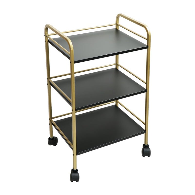 DECOWORLD 3 Tier Premium Metal Rolling Trolley Cart Stand with Wheels Multifunctional Stand with Storage Rack Shelves Space Saving Stand for Kitchen Bathroom Home and OfficeBlack Golden