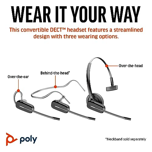 Poly CS540 Wireless DECT Headset (Plantronics) – Single Ear (Mono) Convertible (3 wearing styles) – Connects to Desk Phone – Noise Canceling Microphone – Amazon Exclusive - Image 2
