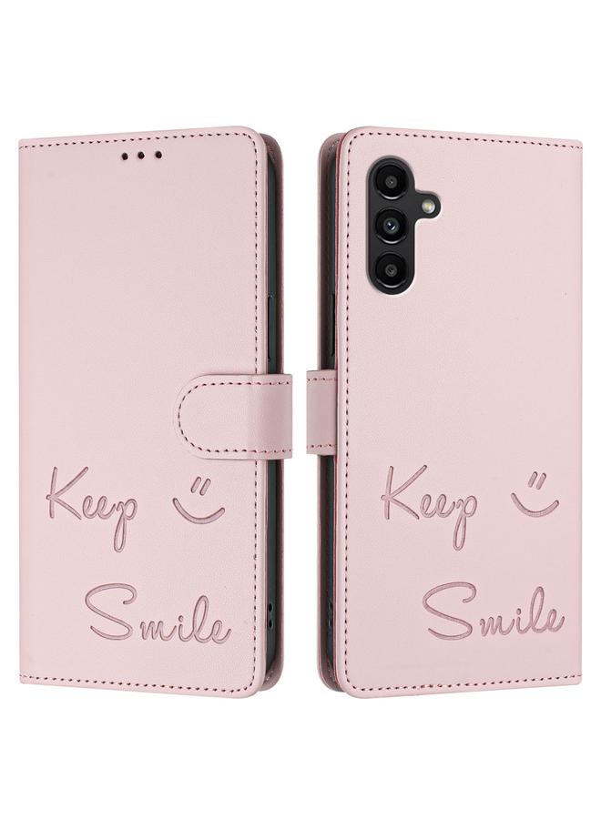 S-TOP Case For Samsung Galaxy A13 5G / 4G / A04s Smile Embossing RFID Leather Phone Case - Image 3
